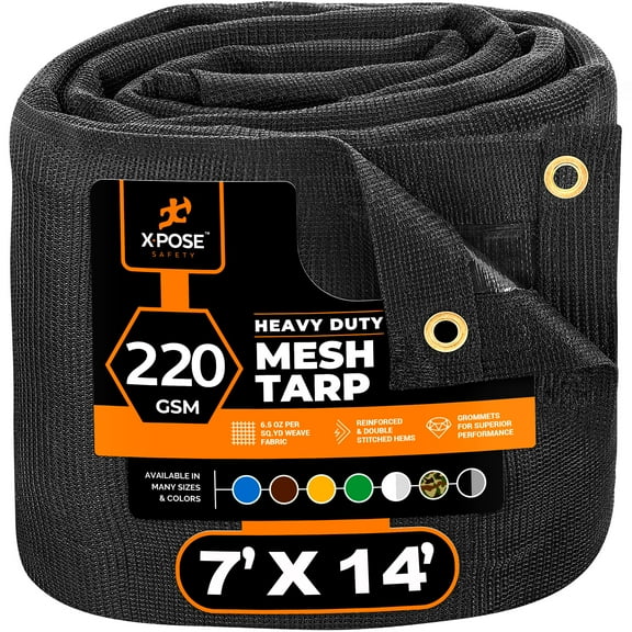 Xpose Safety Heavy Duty Mesh Tarp – 7' x 14' – for Shade, Dump Trucks