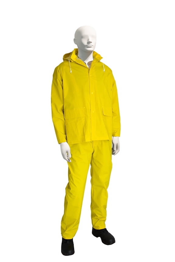 Heavy Duty Yellow Rain Suit 3pc Size Large .35mm PVC