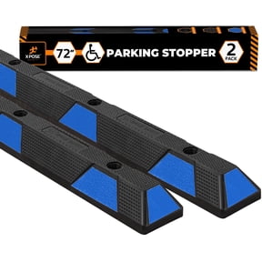 Xpose Safety Parking Block Curb Stop, 72" Heavy Duty Parking Stop Protect Vehicles Walls Blue Reflective Strip, Car Tire Stopper, Wheel Stop Bumper, Parking Stopper for Handicap, Driveway 2 Pack