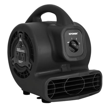 Xpower 600 CFM Multi-Purpose Mini Mighty Air Mover, Utility Fan & Dryer Blower with Built-in Power Outlets - Black