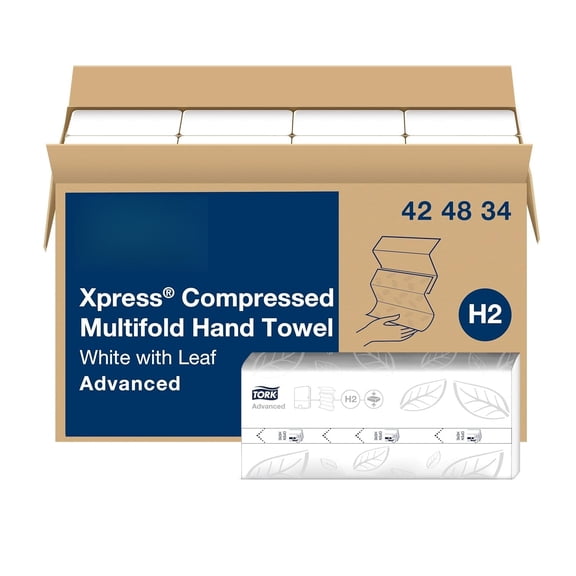 Xpress Compressed Multifold Hand Towel White H2, Advanced, Strong and Absorbent, 12 x 250 Sheets, 424834