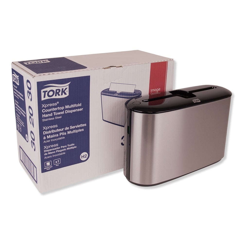 12.68 in. x 4.56 in. x 7.92 in. Xpress Countertop Towel Dispenser - Stainless Steel/Black