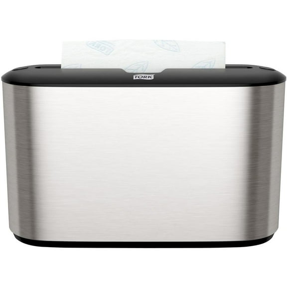 Tork 302030 12.68 in. x 4.56 in. x 7.92 in. Xpress Countertop Towel Dispenser - Stainless Steel/Black