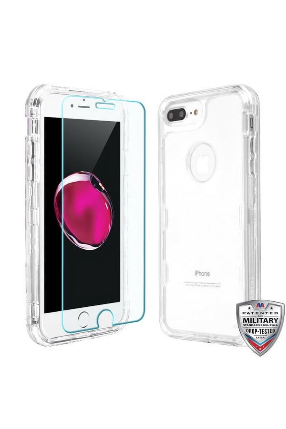 Apple iPhone 8 Plus iPhone 7 Plus iPhone 6/6S Plus - Phone Case Tuff Hybrid Armor Shockproof Impact Rubber Hard Protective Cover + Screen Protector Transparent Case