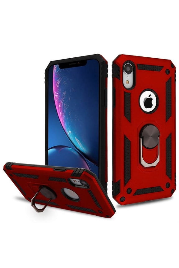 Apple iPhone XR (6.1 Inch) Phone Case Hybrid Durable 360 Degree Rotatable Ring Stand Holder Kickstand Fit Magnetic Car Mount Protective Case RED Cover