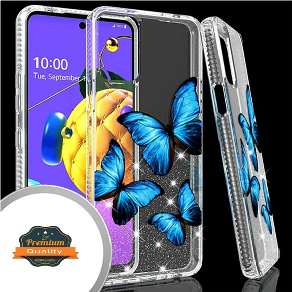 Xpression Case for LG K53, LG K52 Clear Fashion IMD Pattern Design Hard Back PC Hybrid Bumper Armor TPU Soft Rubber Silicone Ultra Slim Phone Cover [Butterflies]