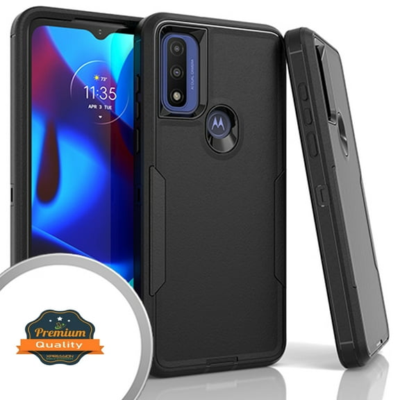 Xpression Case for Motorola Moto G Power 2022 (6.5") Slim Hybrid Shockproof Rubber TPU + PC Heavy Duty Hard Protective Three Layer Full Body Phone Cover [Black]