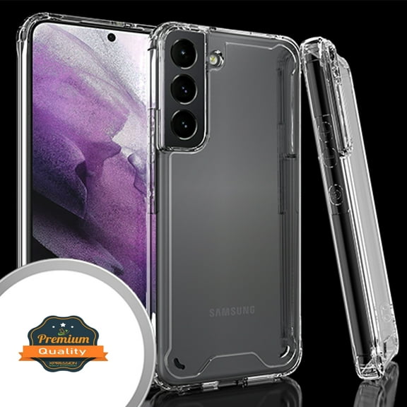 Xpression Case for Samsung Galaxy S22 Slim Body Frame [Shock-Absorption] Hybrid Defender Rubber Gummy TPU Clear Hard Back Protective Phone Cover [Transparent]