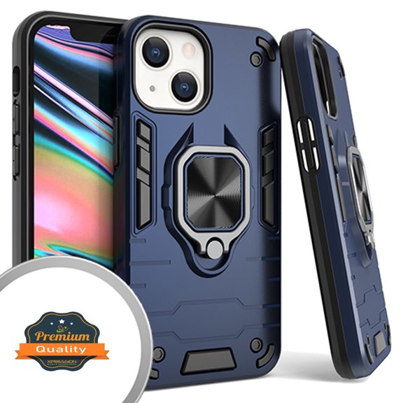 Xpression Cover for Apple iPhone 14 (6.1") Military Grade Protection Heavy Duty Armor Shockproof with 360 Ring Kickstand Stand Holder Phone Case - Blue