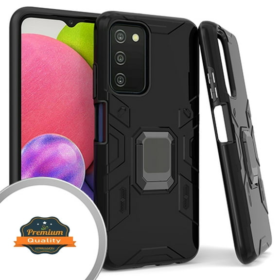 Xpression Cover for Samsung Galaxy A03S Cases with Invisible Kickstand Stand Dual Layer Hybrid Defender Military Grade Shockproof Hard Phone Case - Black
