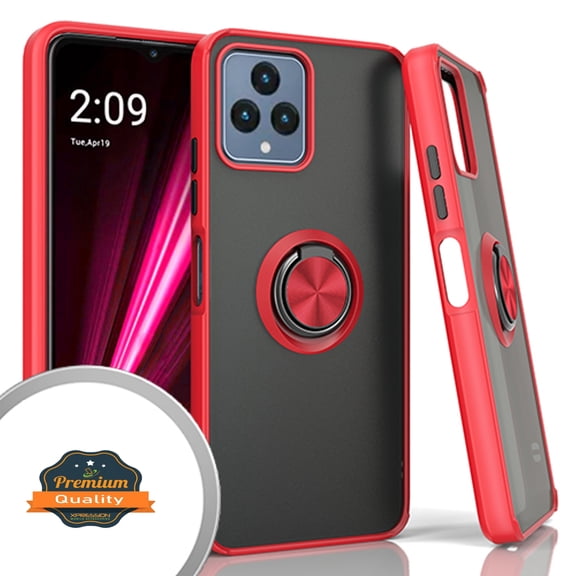 Xpression Cover for T-Mobile Revvl 6 Pro 5G Finger Ring Stand Holder Kickstand Hybrid Frosted Matte Silicone Soft TPU Hard PC Slim Frame Phone Case - Red