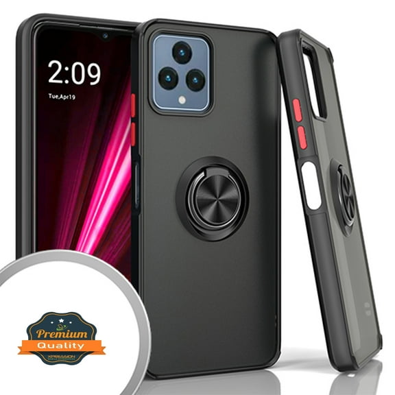 Xpression Cover for Boost Celero 5G Plus (2023) Finger Ring Stand Holder Kickstand Hybrid Frosted Matte TPU Hard PC Slim Frame Phone Case - Black