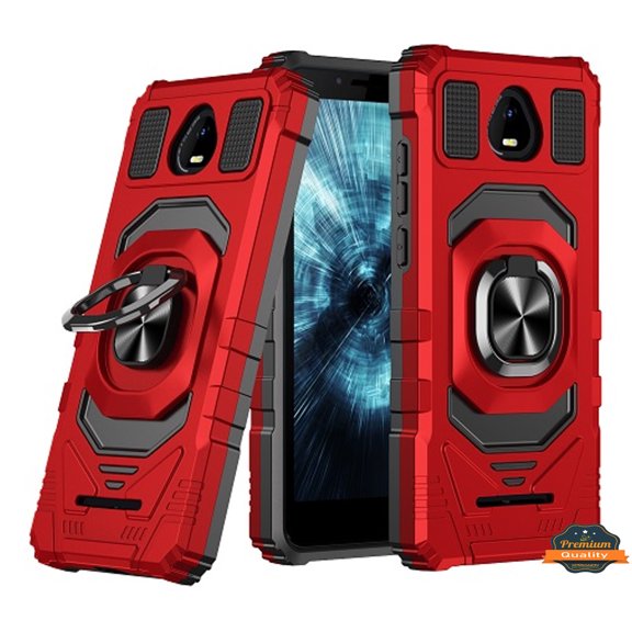 Xpression Cover for Schok Volt SV55 Armor Hybrid Stand Ring Hard TPU Rugged Protective [Military-Grade] Magnetic Car Ring Holder Phone Case - Red