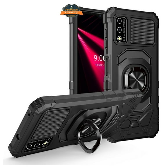 Xpression Cover for TCL 40 Z Hybrid Magnetic Car Mount Ring Kickstand Stand Holder Full Body Armor Protective [Military Grade] Phone Case - Black