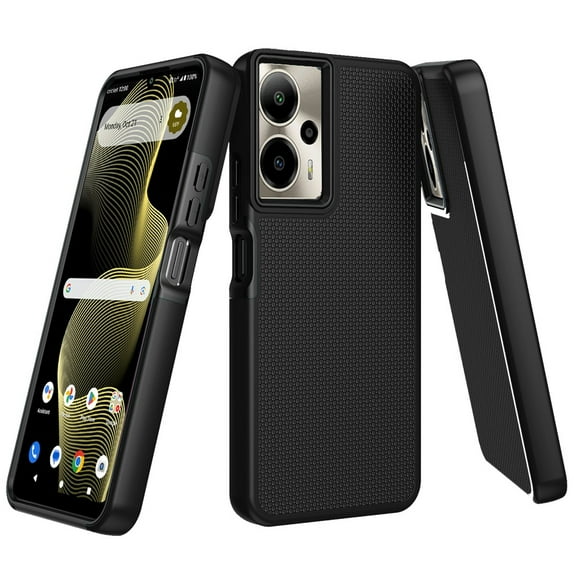 Xpression Phone Case For AT&T Motivate Pro 5G Dual Layer Heavy-Duty Hybrid Rugged Case Rugged Texturized TPU & PC Shockproof Silicone Military Grade Cover, Black