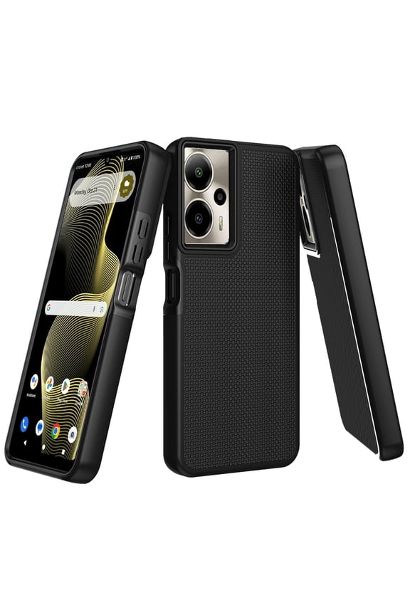 Xpression Phone Case For AT&T Motivate Pro 5G Dual Layer Heavy-Duty Hybrid Rugged Case Rugged Texturized TPU & PC Shockproof Silicone Military Grade Cover, Black