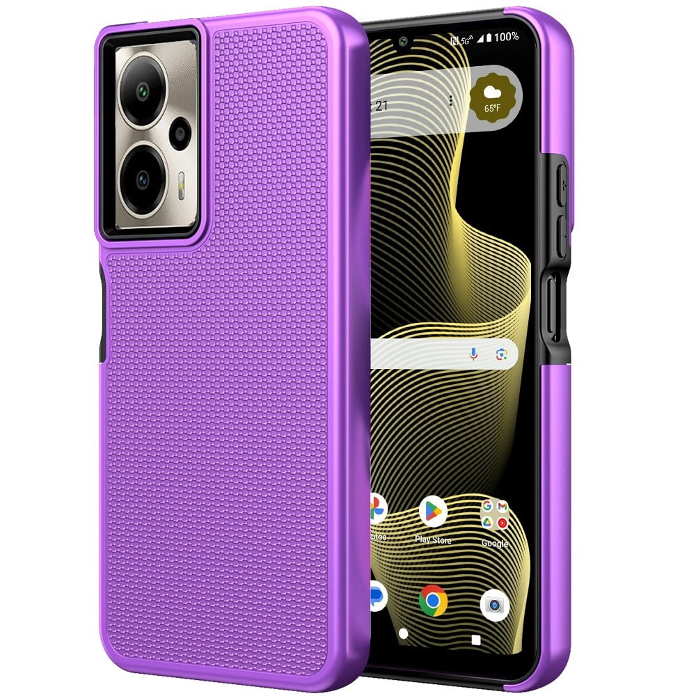 Xpression Phone Case For AT&T Motivate Pro 5G Dual Layer Heavy-Duty Hybrid Rugged Case Rugged Texturized TPU & PC Shockproof Silicone Military Grade Cover, Purple