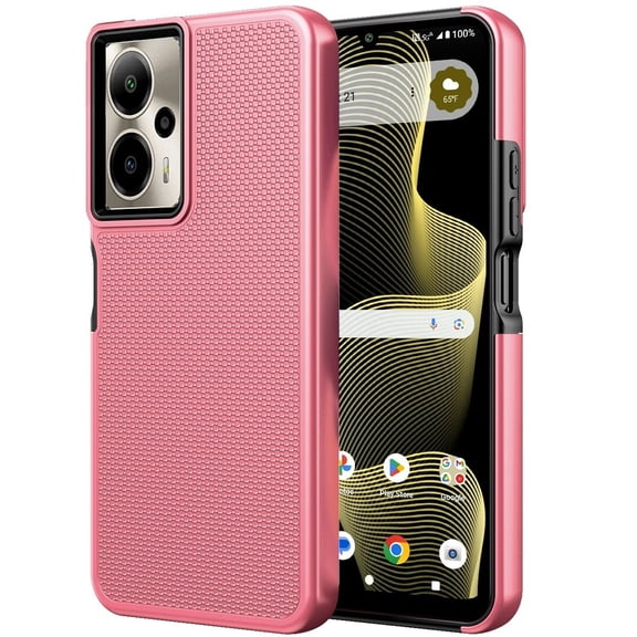 Xpression Phone Case For AT&T Motivate Pro 5G Dual Layer Heavy-Duty Hybrid Rugged Case Rugged Texturized TPU & PC Shockproof Silicone Military Grade Cover, Rose Gold