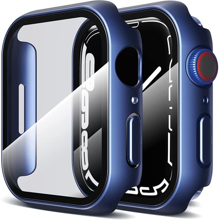 Xpression Phone Case For Apple Watch Size 46mm Hard PC Electroplate Frame Face Full Coverage Protective with Tempered Glass Screen Protector Cover, Blue