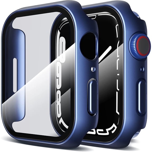 Xpression Phone Case For Apple Watch Size 46mm Hard PC Electroplate Frame Face Full Coverage Protective with Tempered Glass Screen Protector Cover, Blue