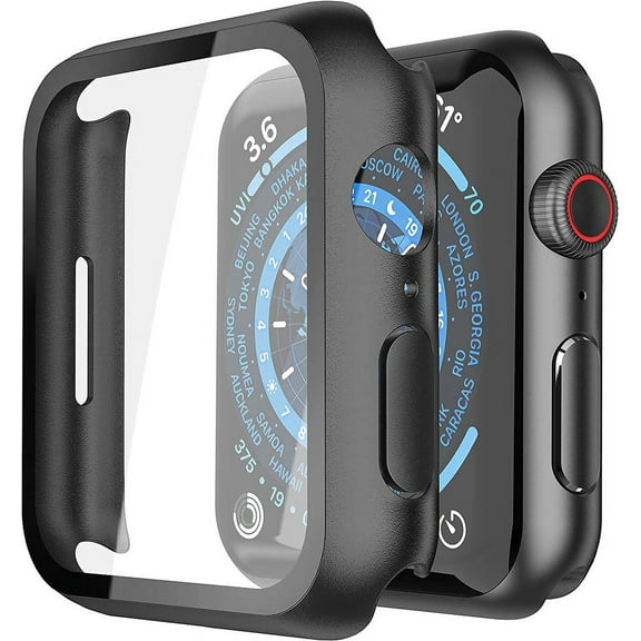 Xpression Phone Case For Apple Watch Size 46mm Slim Hard PC Bumper, Clear Touch Full Coverage with Built in Tempered Glass Screen Protector Cover, Black