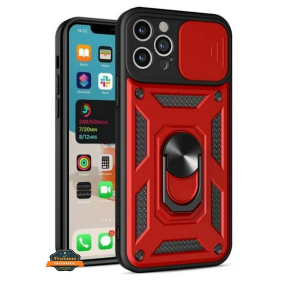 Xpression Phone Case For Apple iPhone 16e /iPhone SE4 Hybrid Shockproof, Built-in Sliding Camera Lens Protection with Magnetic Finger Ring Stand Holder Cover, Red