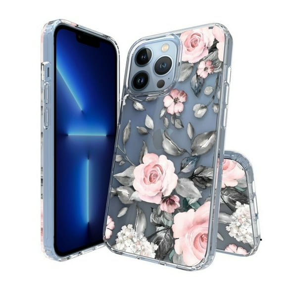 Xpression Phone Case For Apple iPhone 17 AIR Floral Pattern Hybrid Transparent TPU Silicone, Shock Absorption Bumper, Hard Back Slim Cover, Pink Roses Flower