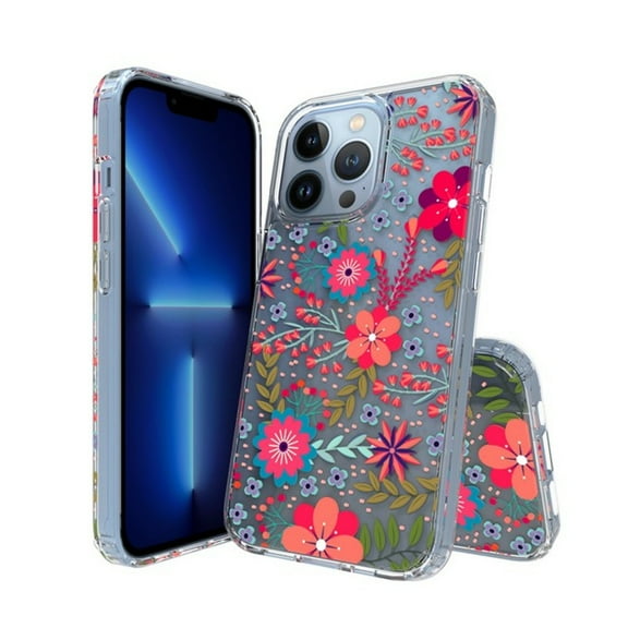 Xpression Phone Case For Apple iPhone 17 Floral Pattern Hybrid Transparent TPU Silicone, Shock Absorption Bumper, Hard Back Slim Cover, Red Blooms Blossom