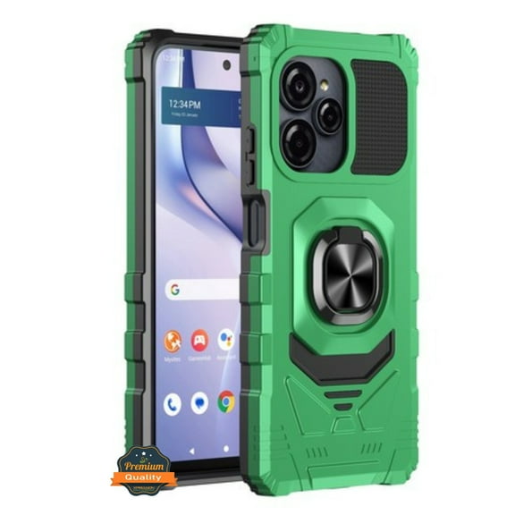 Xpression Phone Case For BLU View Speed Ultra 5G Hybrid Magnetic Car Mount Ring Kickstand Stand Holder Full-Body Armor Protective [Military Grade] Cover, Green