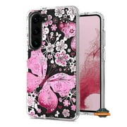 Xpression Phone Case For Samsung Galaxy A26 Hybrid Clear Frame with Trendy Pattern Design, Shockproof Hard Back & TPU Rubber Cover, Pink Butterfly