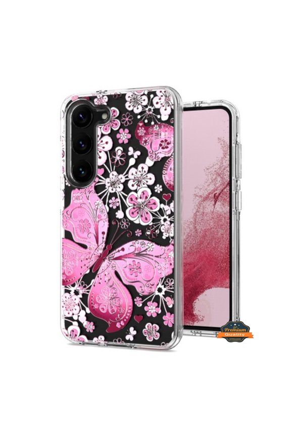 Xpression Phone Case For Samsung Galaxy A26 Hybrid Clear Frame with Trendy Pattern Design, Shockproof Hard Back & TPU Rubber Cover, Pink Butterfly