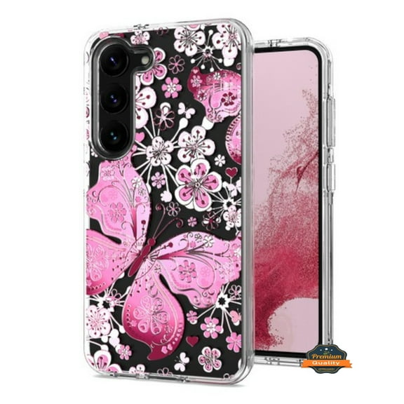 Xpression Phone Case For Samsung Galaxy A26 Hybrid Clear Frame with Trendy Pattern Design, Shockproof Hard Back & TPU Rubber Cover, Pink Butterfly