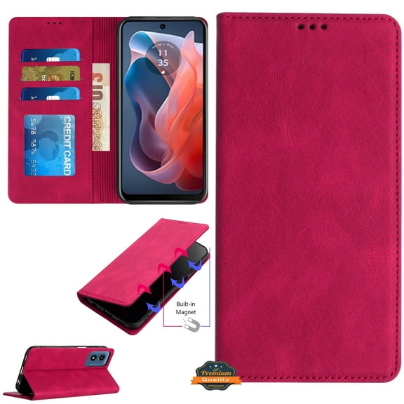 Xpression Phone Case For Samsung Galaxy S25 /S24 Wallet Pouch with Credit Card Holder Flip, Magnetic Closure Vegan Leather and Stand Cover, Hot Pink