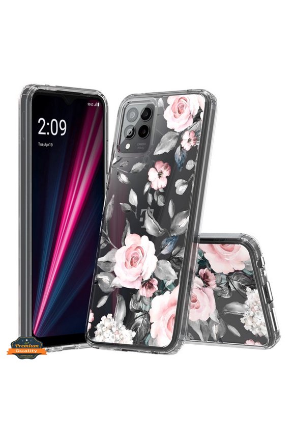 Xpression Phone Case For Motorola Moto G 5G 2026 / Moto G Play 2026 Floral Pattern Hybrid Transparent TPU Silicone, Shock Absorption Bumper, Hard Back Slim Cover, Pink Roses Flower