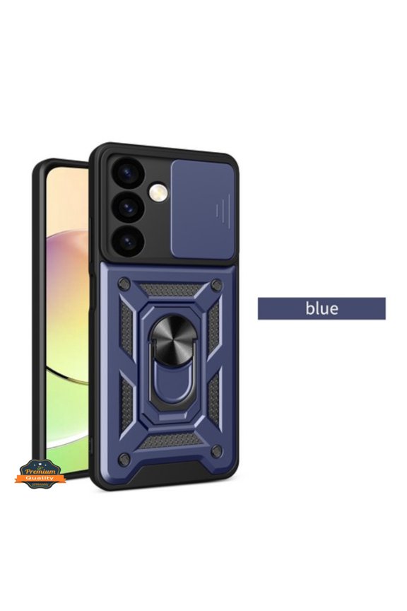 Xpression Phone Case For Motorola Moto G Power 5G 2026 Hybrid Shockproof, Built-in Sliding Camera Lens Protection with Magnetic Finger Ring Stand Holder Cover, Blue
