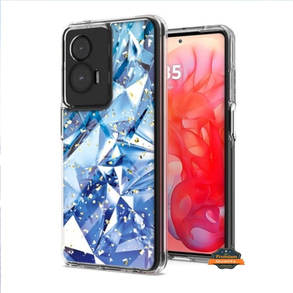 Xpression Phone Case For Motorola Moto G Stylus 5G 2025 Hybrid Fashion Stylish Trendy Picture Design Hard Back PC Shockproof TPU Slim Protective Cover, Marble Blue White