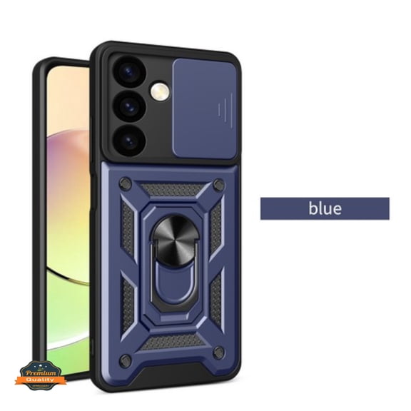Xpression Phone Case For OnePlus 15R / ACE 6 Hybrid Shockproof, Built-in Sliding Camera Lens Protection with Magnetic Finger Ring Stand Holder Cover, Blue