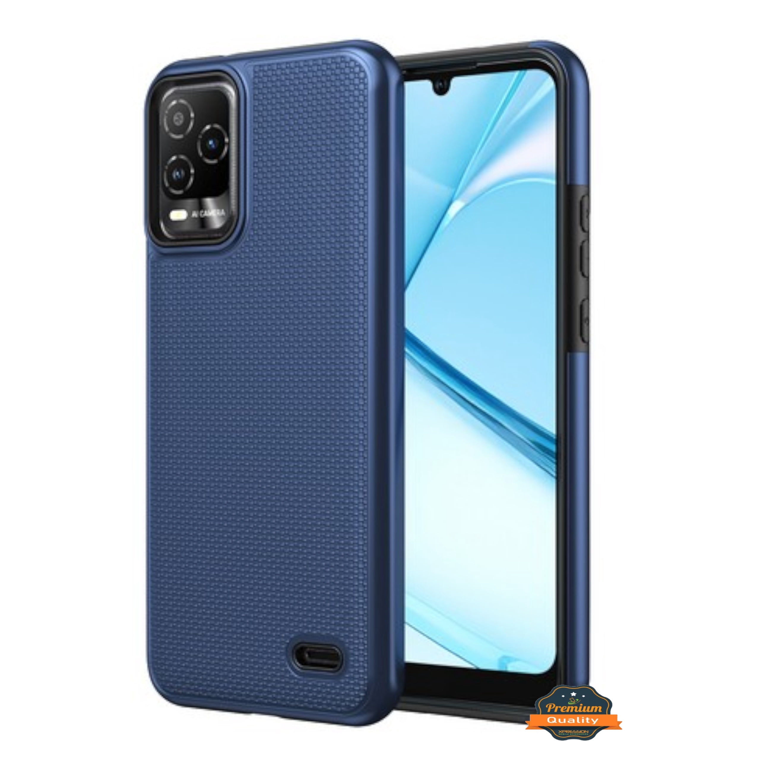 Xpression Phone Case For TCL K24 /TCL K23 Dual Layer Slim & Tough Hybrid Shockproof Heavy Duty Rubber TPU Matte with Textured Rugged Shell Protection Cover, Blue Navy