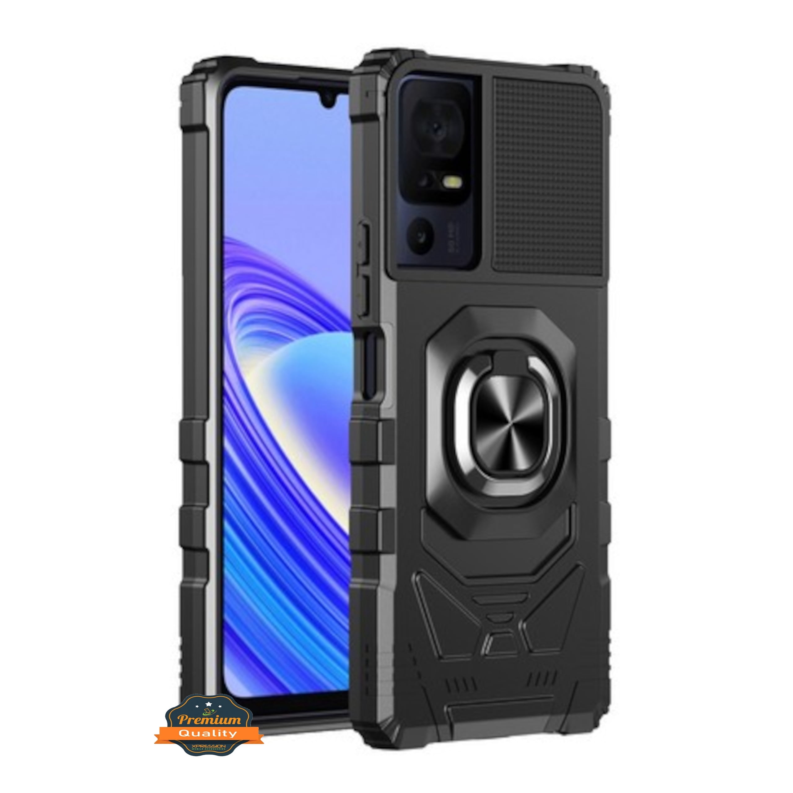 Xpression Phone Case For TCL K24 /TCL K23 Hybrid Magnetic Car Mount Ring Kickstand Stand Holder Full-Body Armor Protective [Military Grade] Cover, Black