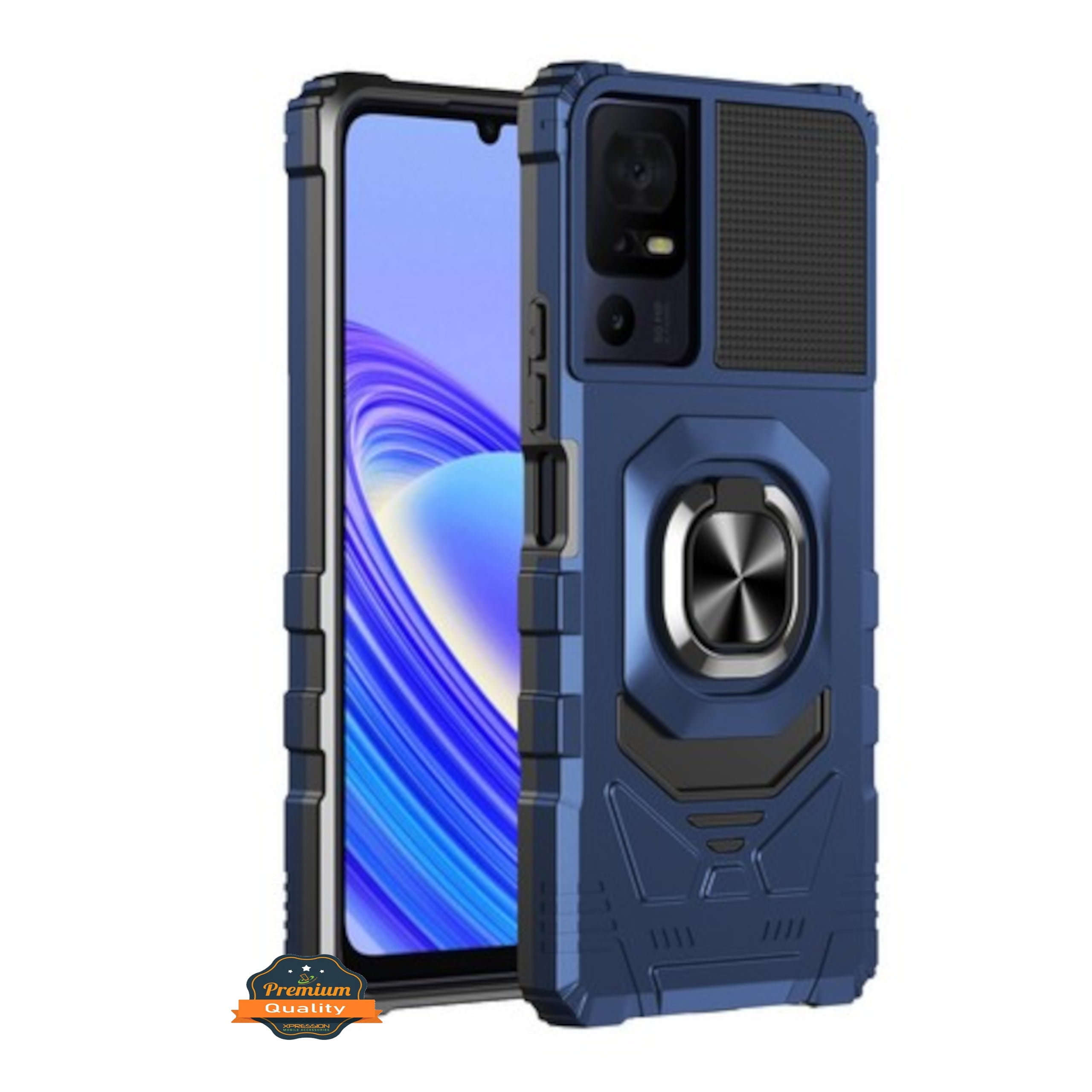 Xpression Phone Case For TCL K24 /TCL K23 Hybrid Magnetic Car Mount Ring Kickstand Stand Holder Full-Body Armor Protective [Military Grade] Cover, Blue