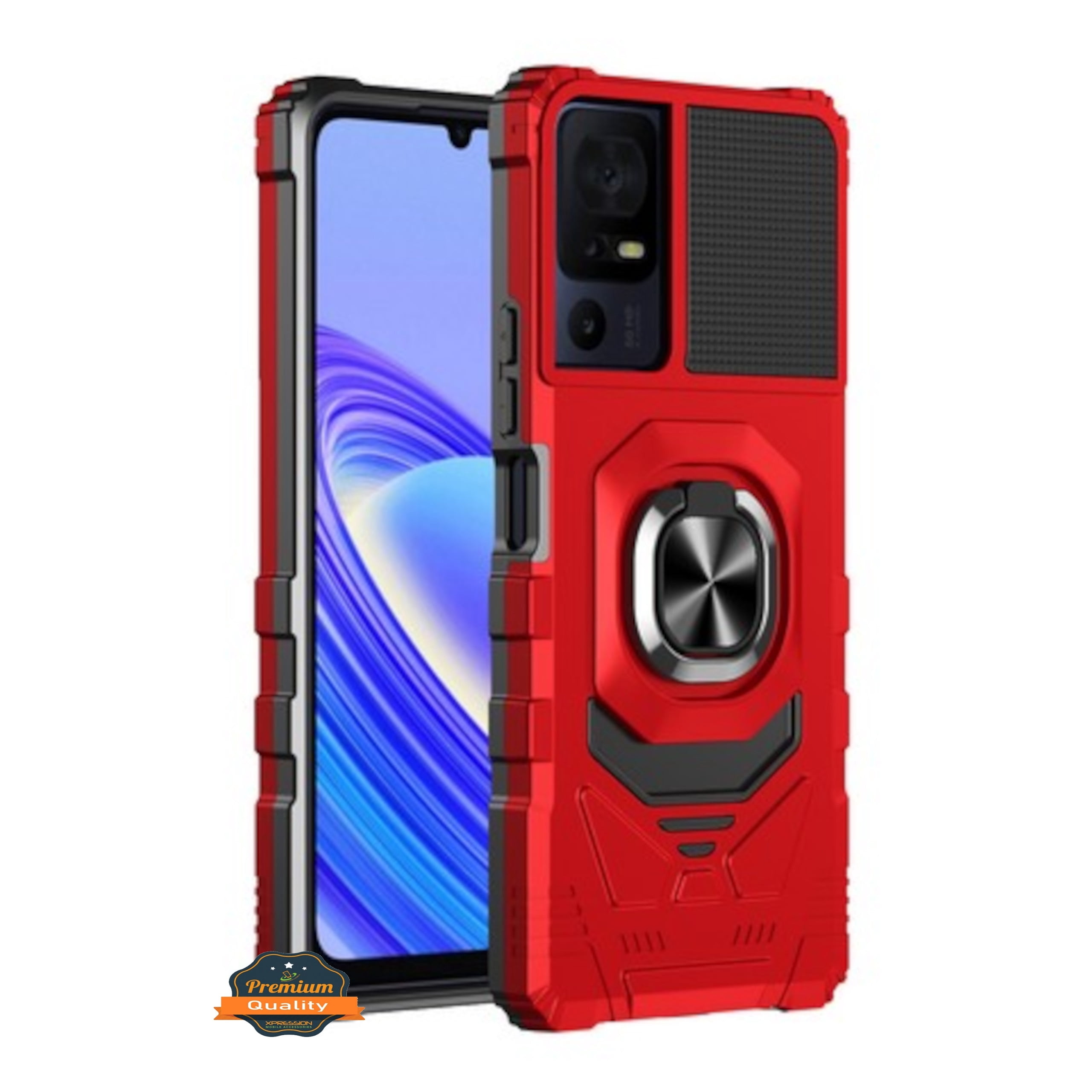 Xpression Phone Case For TCL K24 /TCL K23 Hybrid Magnetic Car Mount Ring Kickstand Stand Holder Full-Body Armor Protective [Military Grade] Cover, Red