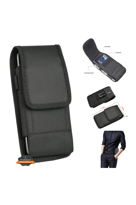Universal Vertical Nylon Pouch Cell Phone Case for Galaxy A14 5G, Black