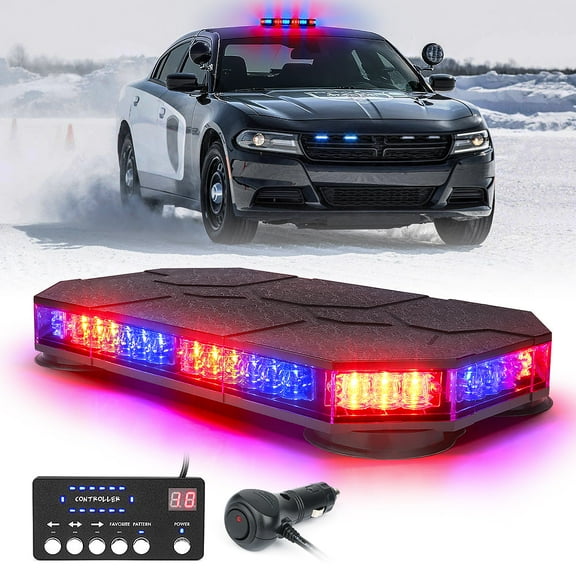 Xprite 42 LED High-Visibility 14" Rooftop Strobe Light Bar Vehicle Safety Emergency Beacon, Magnetic Base, Weatherproof-Red，Blue