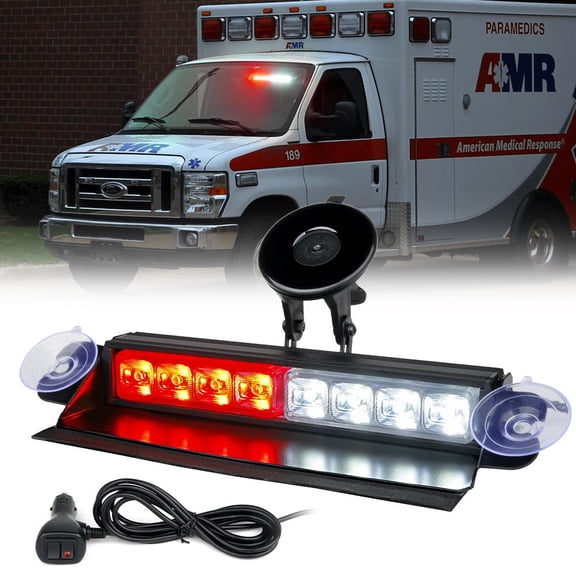 Xprite 8" Cadet Series Windshield LED Strobe Lights - White Red