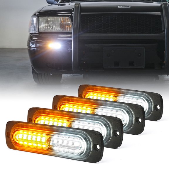 Xprite Alert 12 Series Universal Amber/White LED Emergency Strobe Light Flash Kit -4pcs