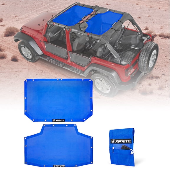 Xprite Bikini Soft Top Mesh Safari Sunshade Screen for 2007- -2018 Jeep Wrangler JKU 4 Door - Blue