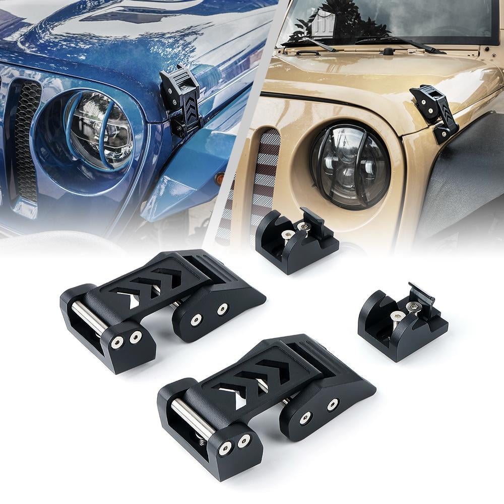 Xprite Black Aluminum Hood Latch Kit with Hollow shape for 2007-2018 Jeep Wrangler JK & 2018+ Jeep Wrangler JL