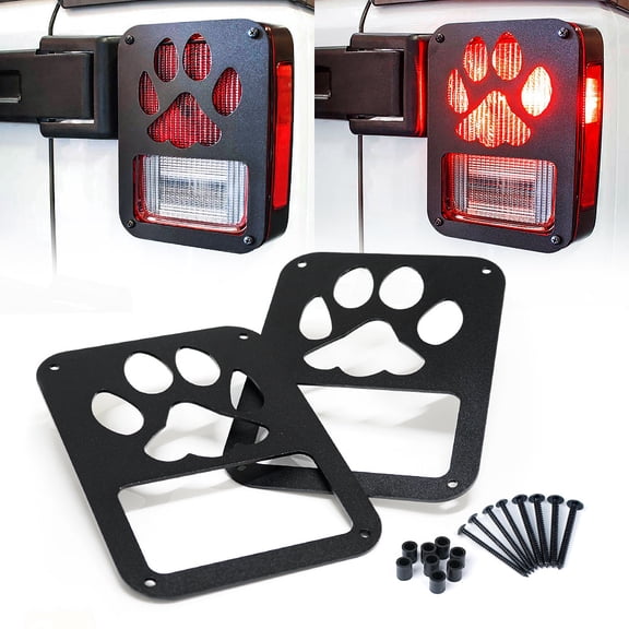 Xprite Black Rear Taillight Covers for 2007 - 2018 Jeep Wrangler JK - Paw Print