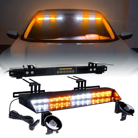 Xprite Chaser Series Dual LED Visor Windshield Flash Strobe Lights - White Amber