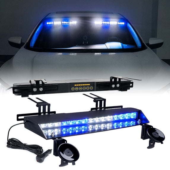 Xprite Chaser Series Dual LED Visor Windshield Strobe Lights-White Blue